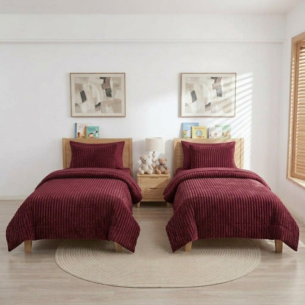 Stripe Fur Face || Solied Velvet Flannel Face Comforter SET (4) PCs - Nefertity